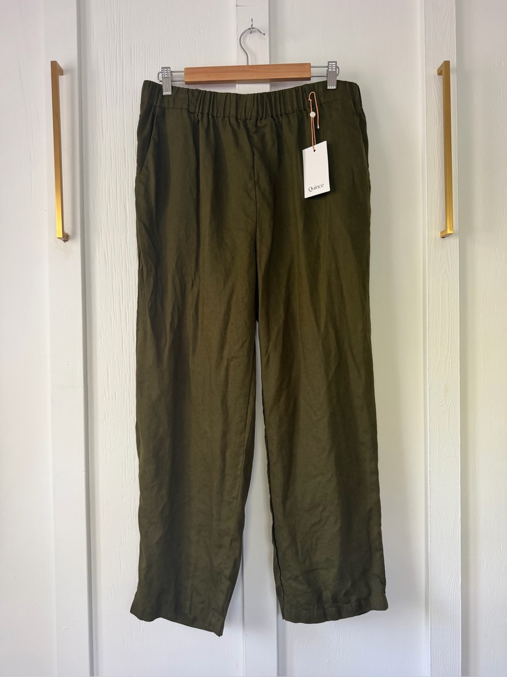 Quince 100% European Linen Pants, Color: Martini Olive, NWT